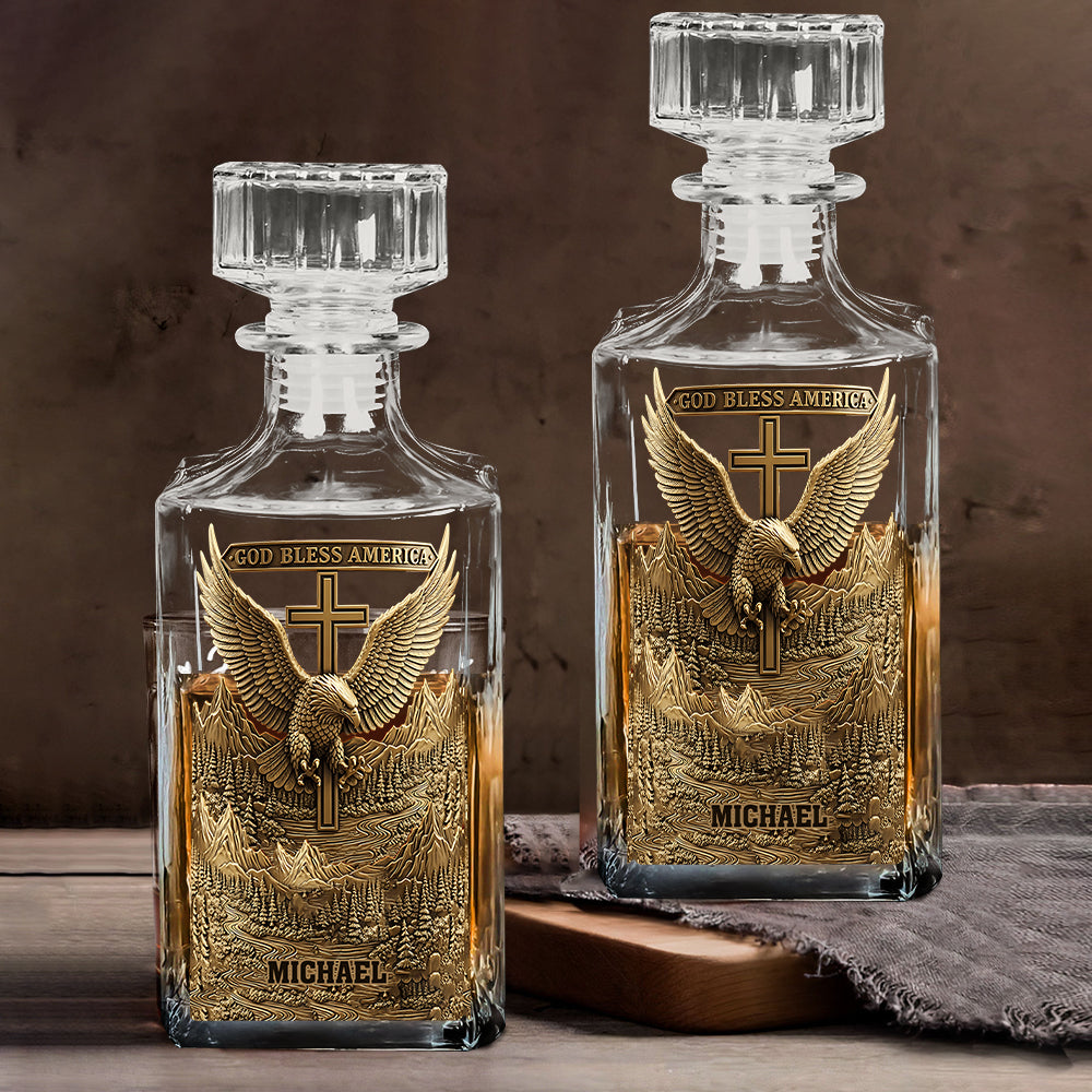 God Bless America - Personalized Bald Eagle Whiskey Decanter Set