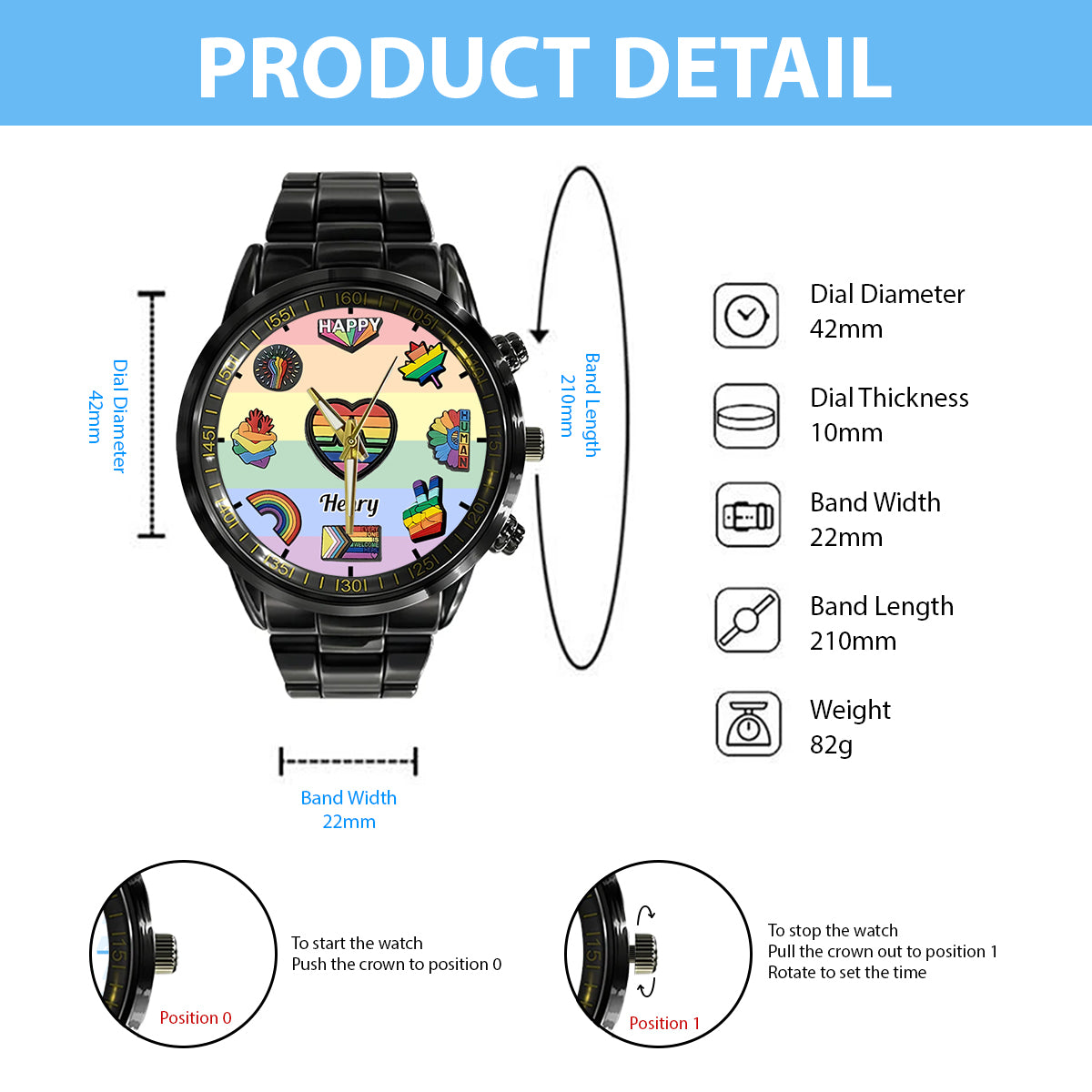 Pride Rainbow - Personalized LGBT Support Hand Watch