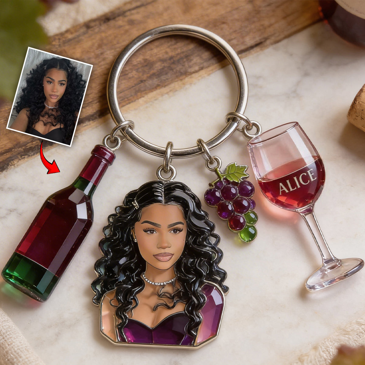 Love Wine - Personalized Wine Keychain With Charms