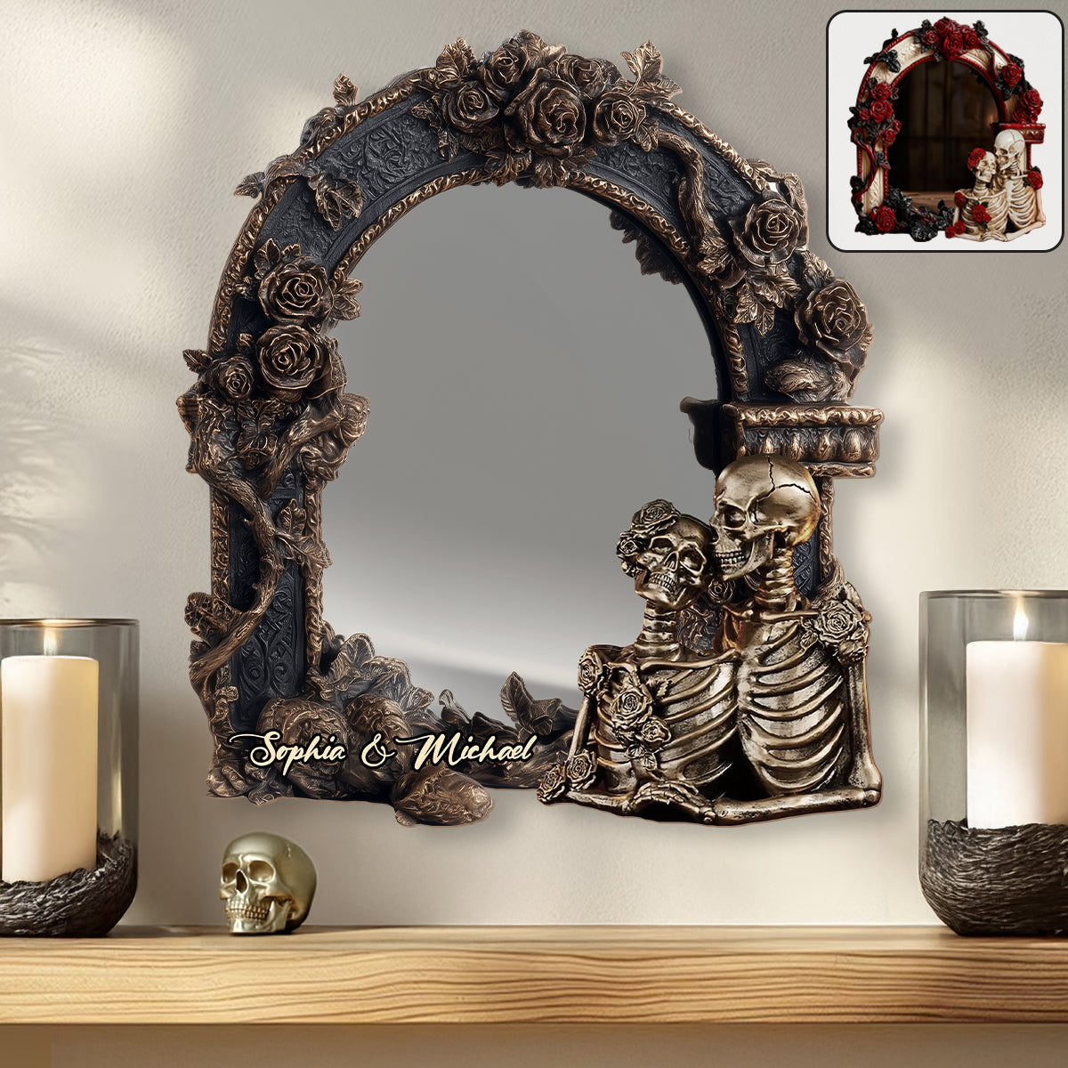 Couple Gothic Romance - Personalized Skull Wall Hanging Mirror