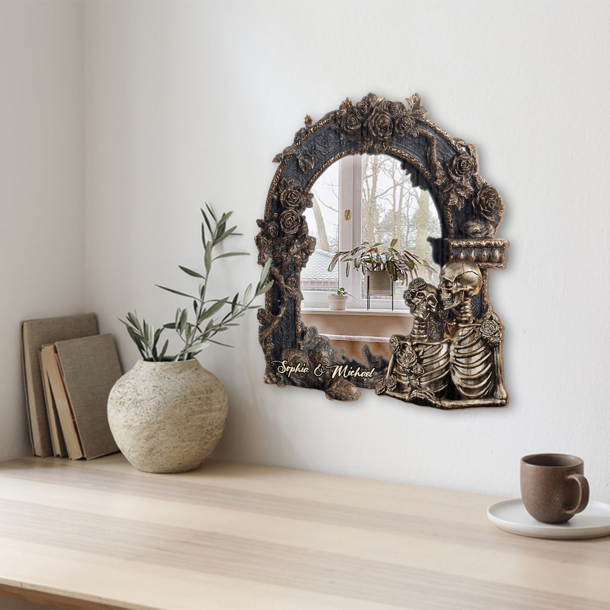 Couple Gothic Romance - Personalized Skull Wall Hanging Mirror