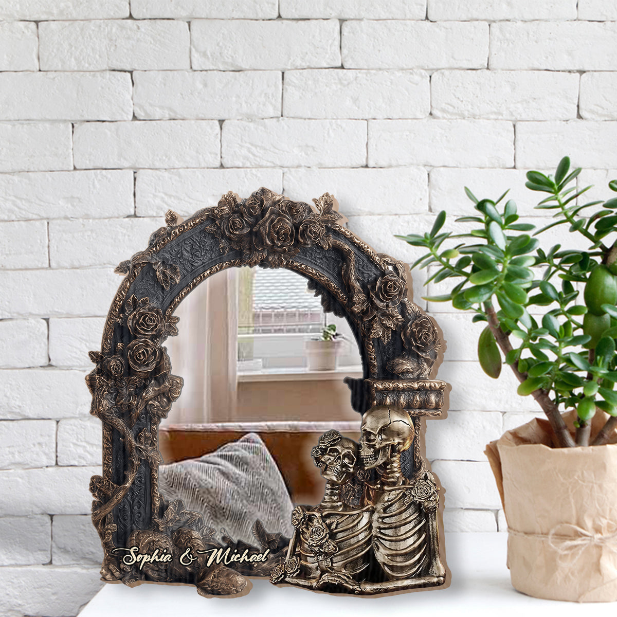 Couple Gothic Romance - Personalized Skull Wall Hanging Mirror