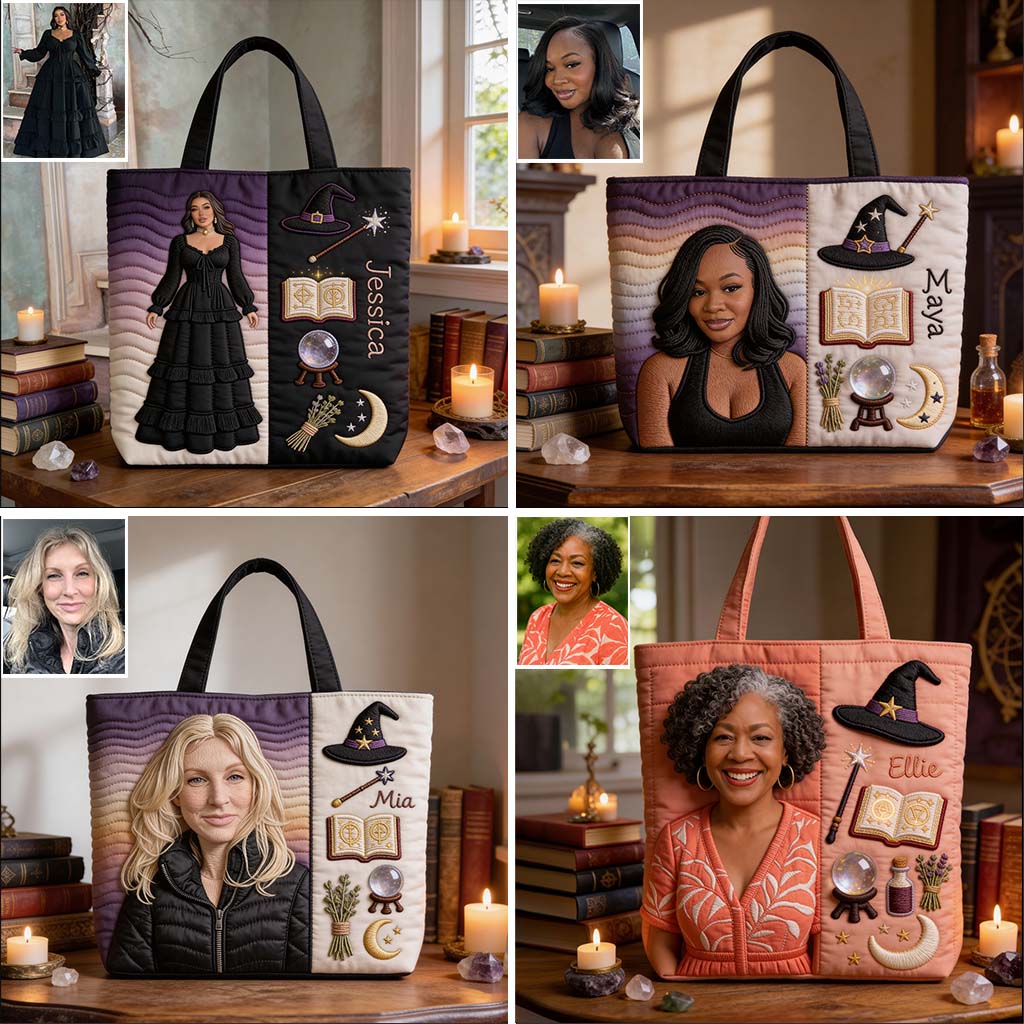 Custom Any Photo Witch Craft - Personalized Witch Quilted Tote Bag
