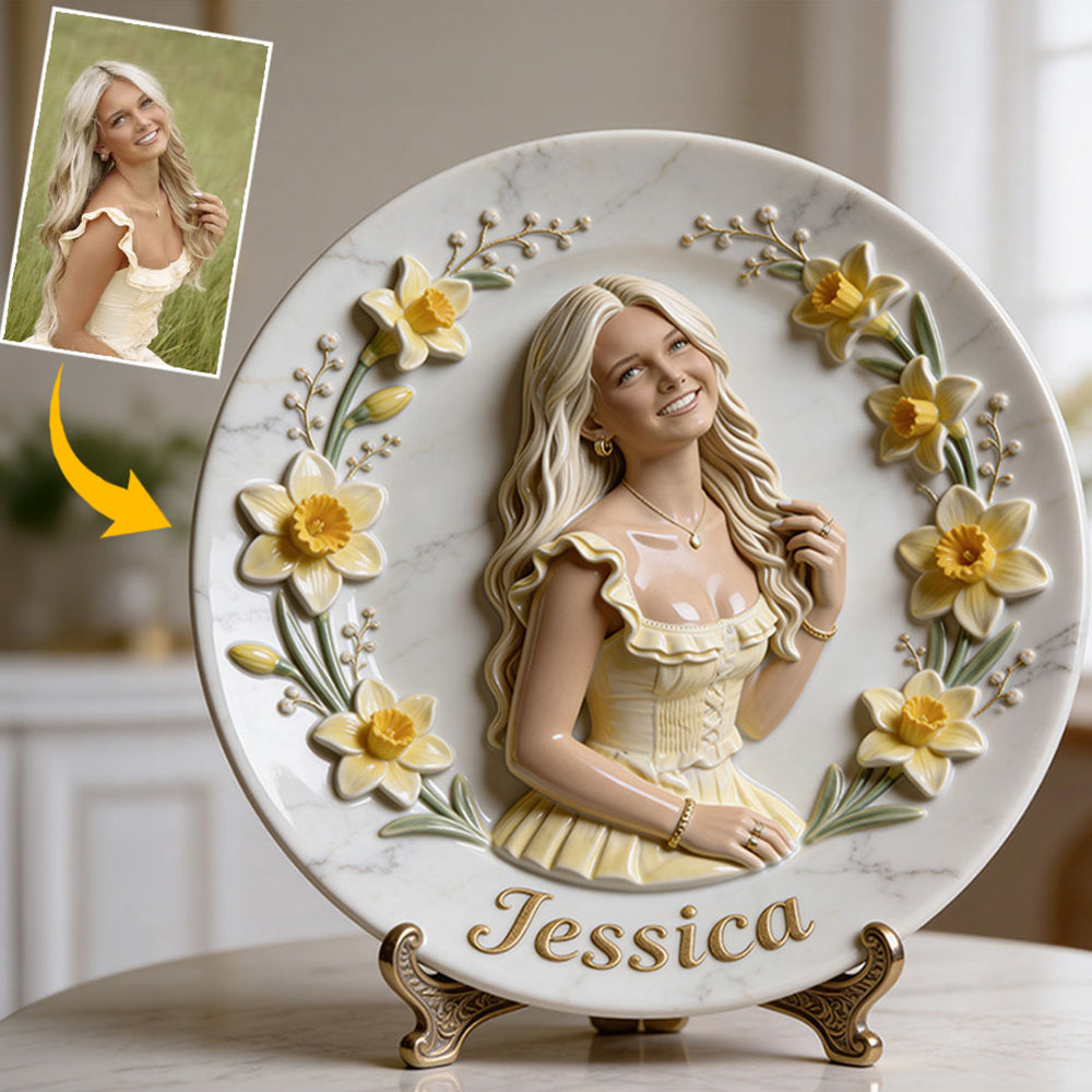 Custom Any Photo - Personalized Birth Month Flower Ceramic Round Plate