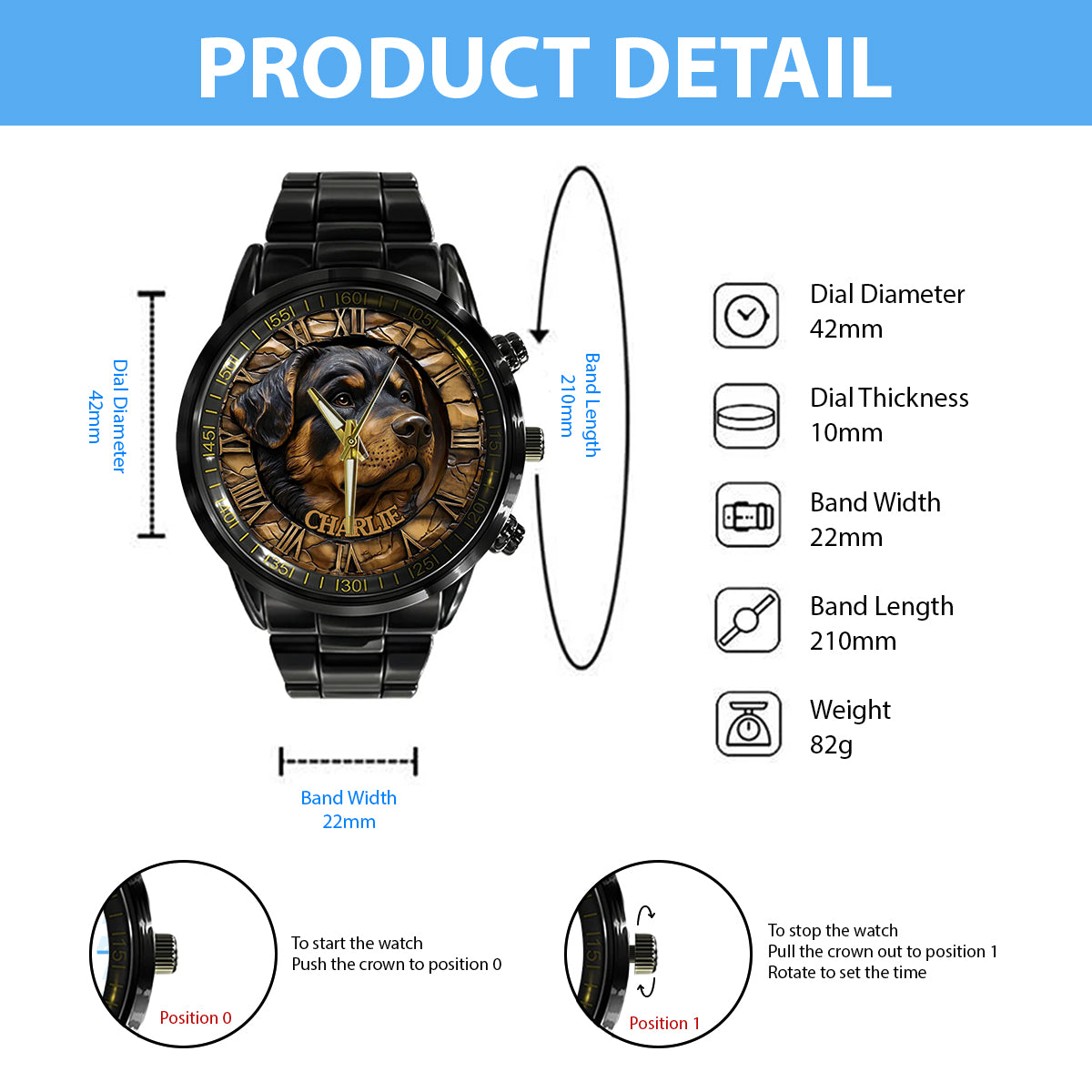 Brave Rottweiler - Personalized Dog Hand Watch