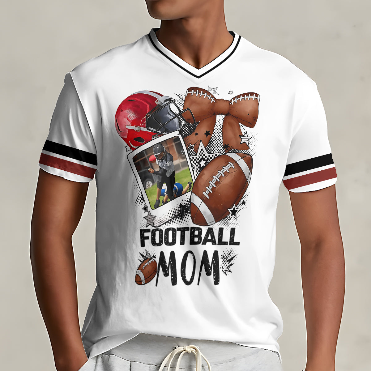 Football Mom/ Dad/ Nana/ Papa/ Uncle/ Aunt.... - Personalized Football Fully Printed V-Neck T-Shirt