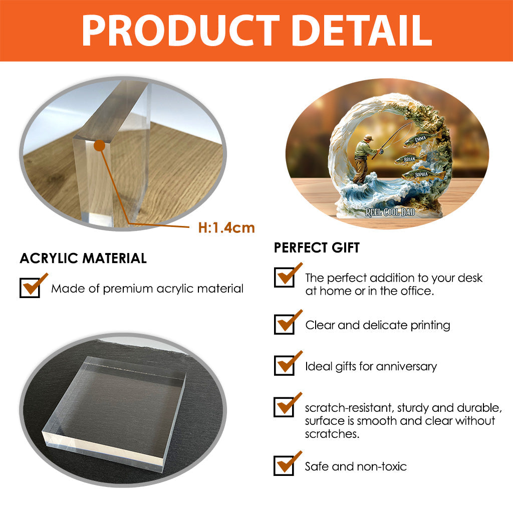 Reel Cool Dad - Personalized Fishing Custom Shaped Acrylic Plaque