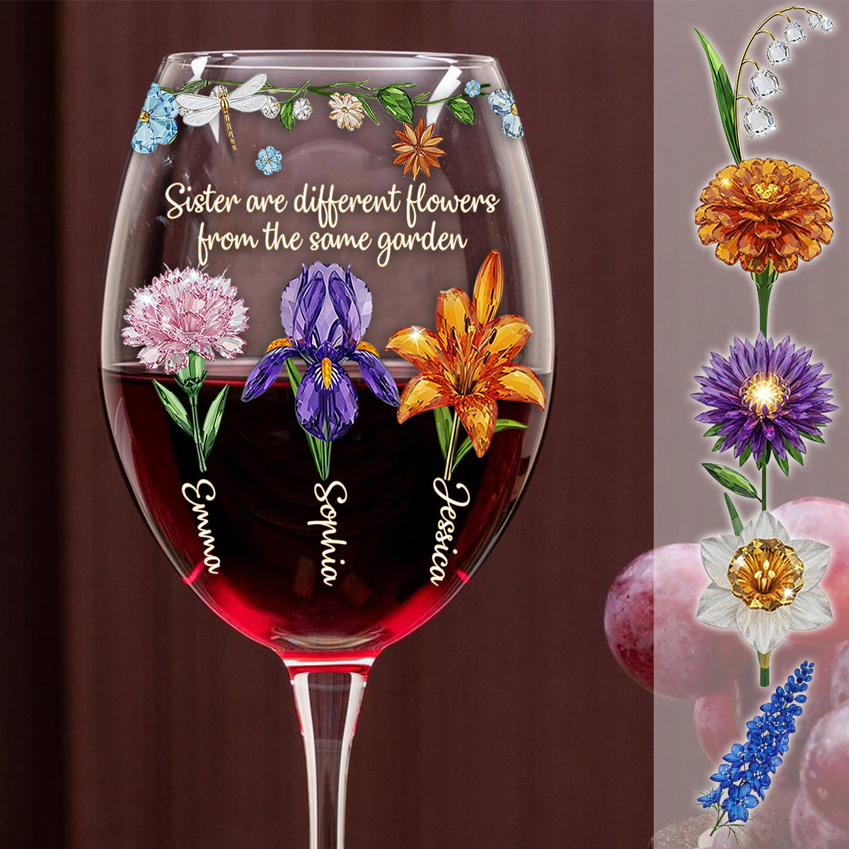 Merry Christmas - Personalized Bestie Wine Glass With Long Stem