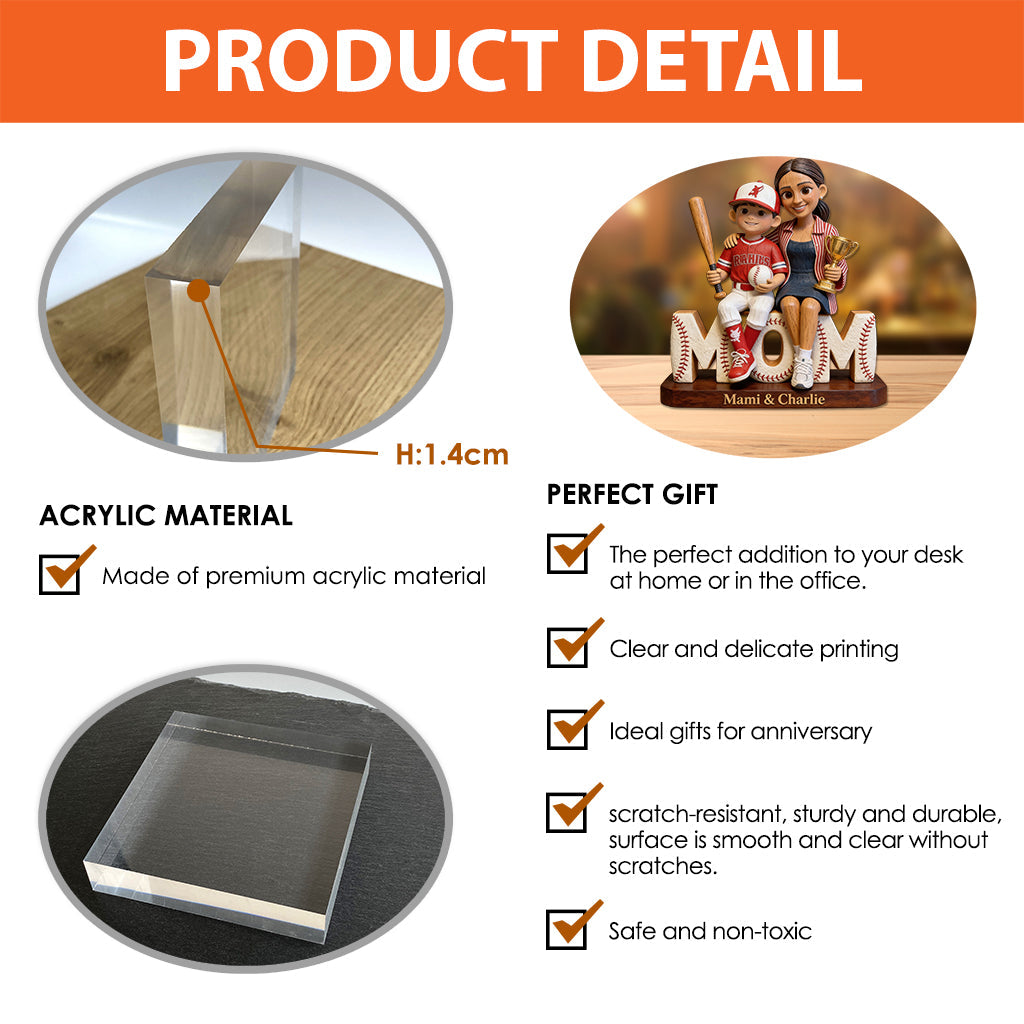 Baseball Mom - Personalized Mother Custom Shaped Acrylic Plaque