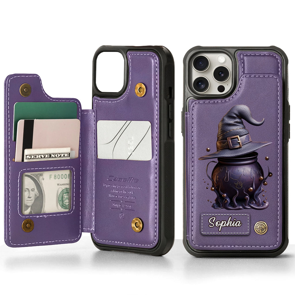 Magical Hat And Cauldron - Personalized Witch Wallet Phone Case