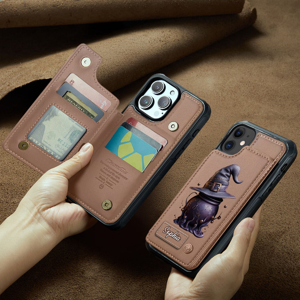 Magical Hat And Cauldron - Personalized Witch Wallet Phone Case