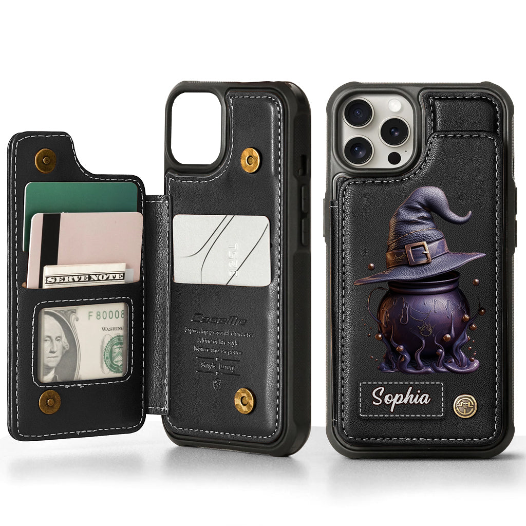 Magical Hat And Cauldron - Personalized Witch Wallet Phone Case