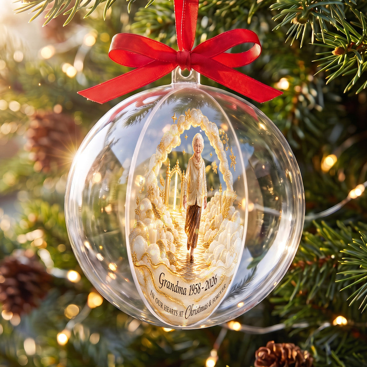 Custom Photo Memorial Christmas - Personalized Memorial Acrylic Ball Ornament