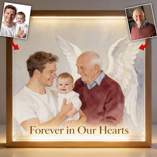 Add Deceased Person from Different Photos - Personalized Memorial Wooden Frame LED Light
