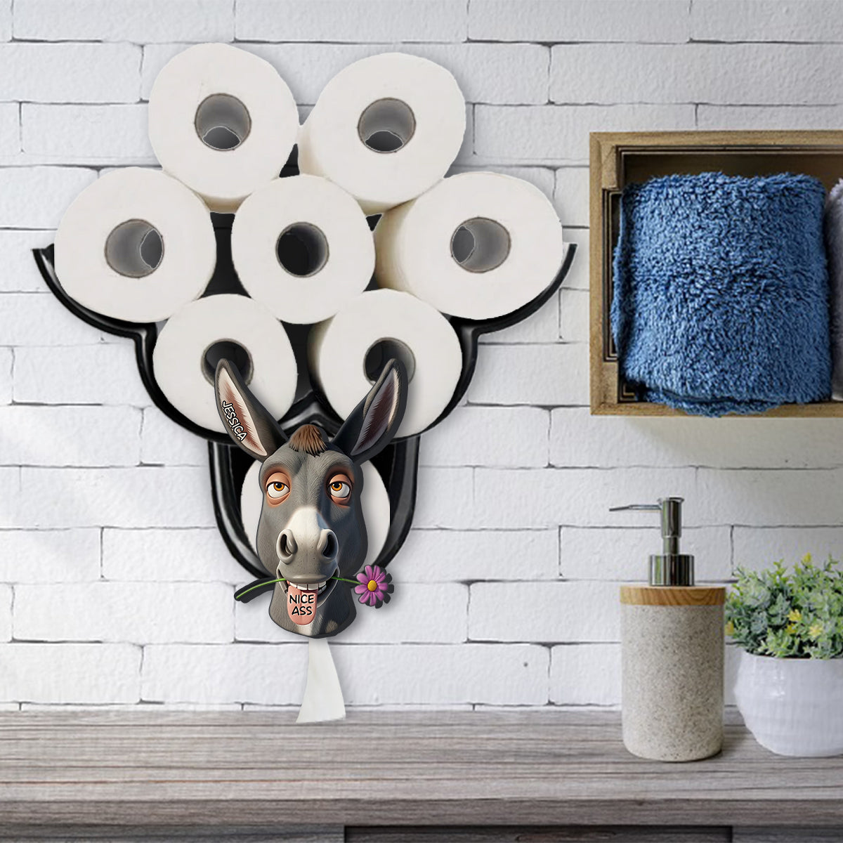 Funny Bathroom Decor - Nice As* - Personalized Donkey Toilet Paper Holder Rack