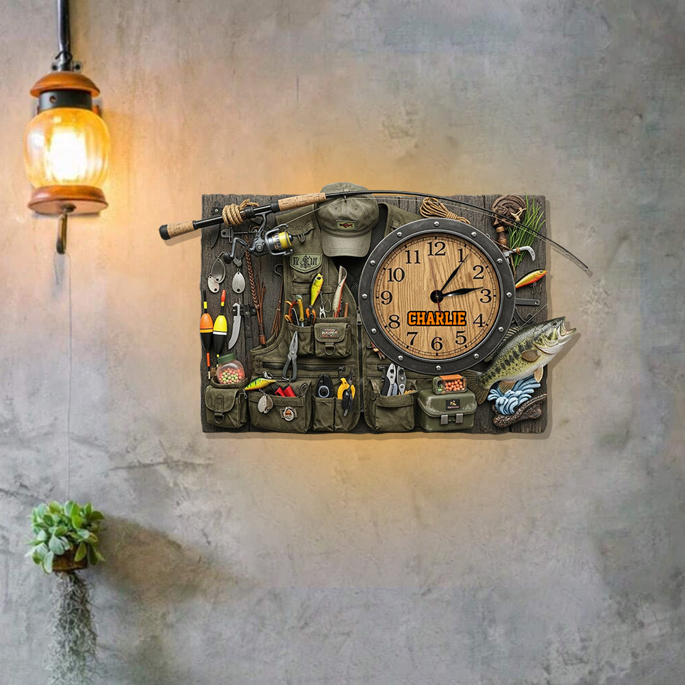 Love Fishing - Personalized Fishing LED Light Wall Clock