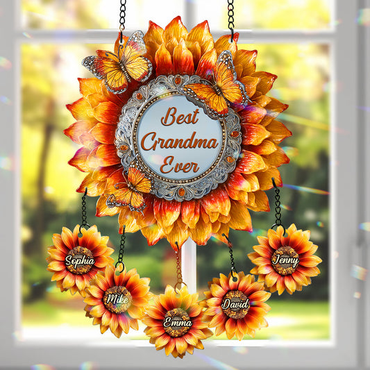 Best Grandma Ever - Personalized Grandma Window Hanging Suncatcher With Charms
