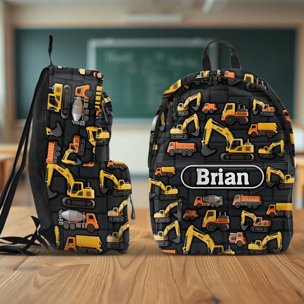 Children's Engineering Vehicle Wall Theme - Personalized Kid Classic Cap & Backpack