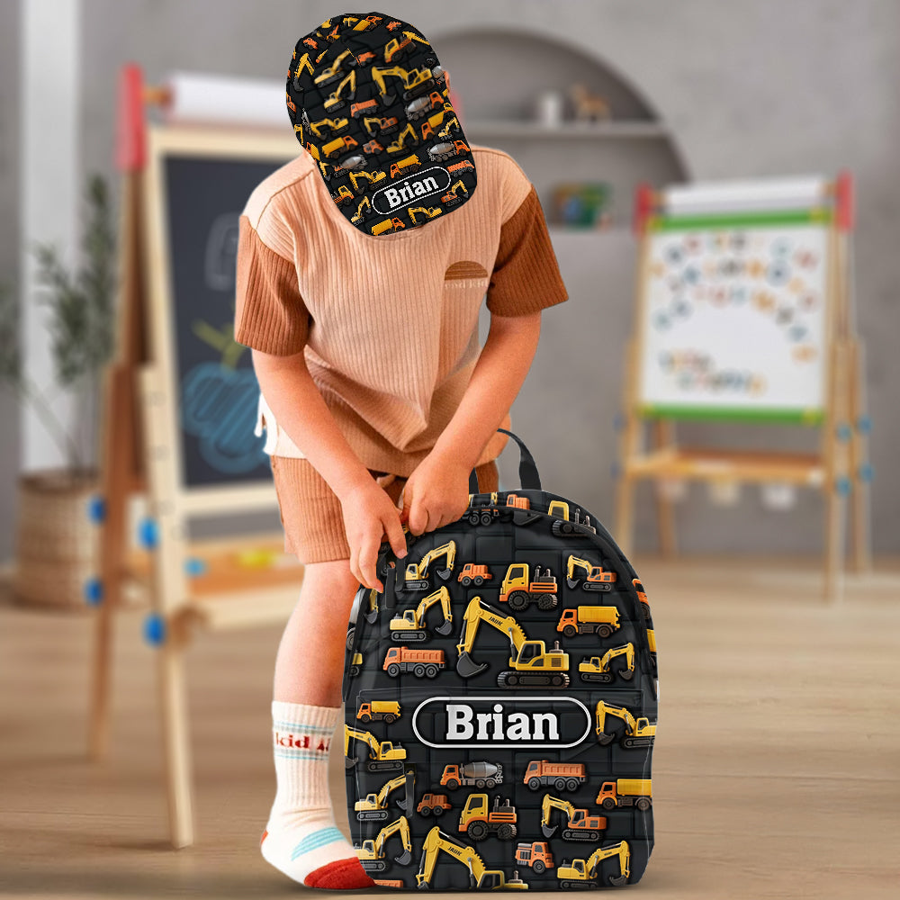 Children's Engineering Vehicle Wall Theme - Personalized Kid Classic Cap & Backpack