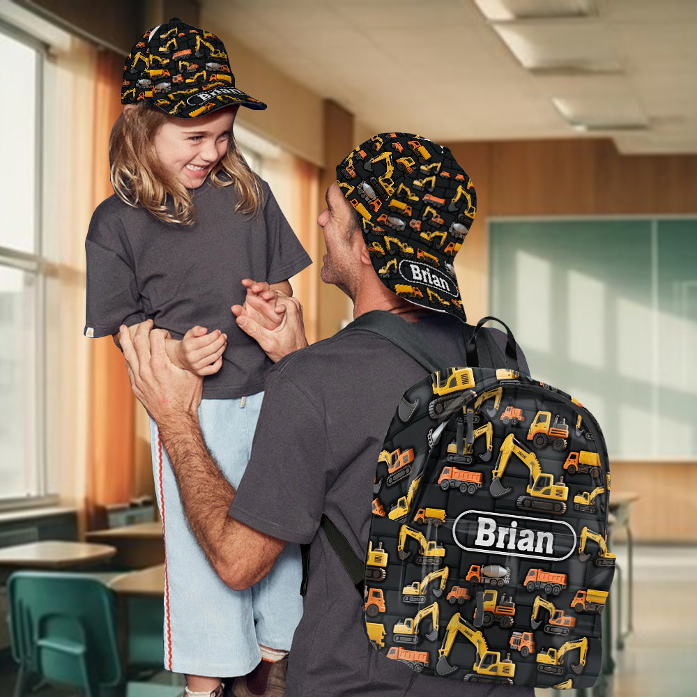 Children's Engineering Vehicle Wall Theme - Personalized Kid Classic Cap & Backpack