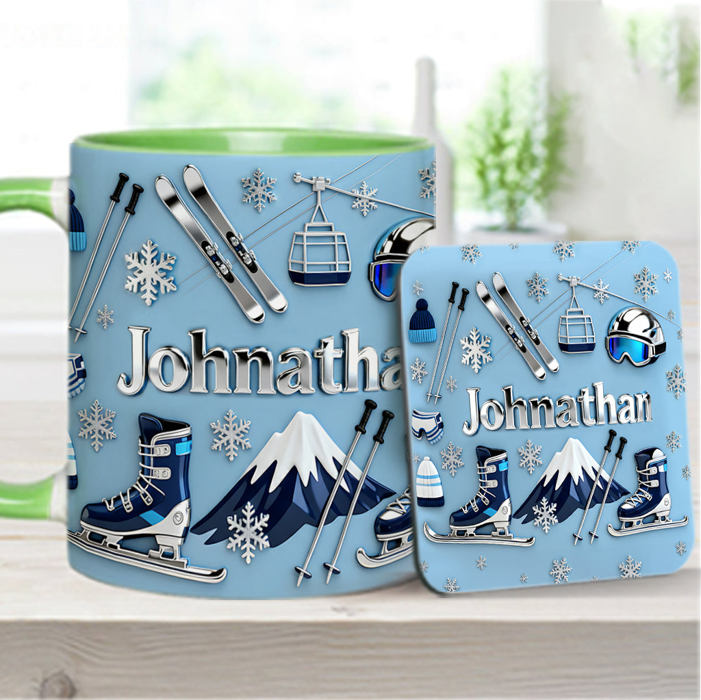Skiing Makes Me Happy - Personalized Skiing Accent Mug & Coaster