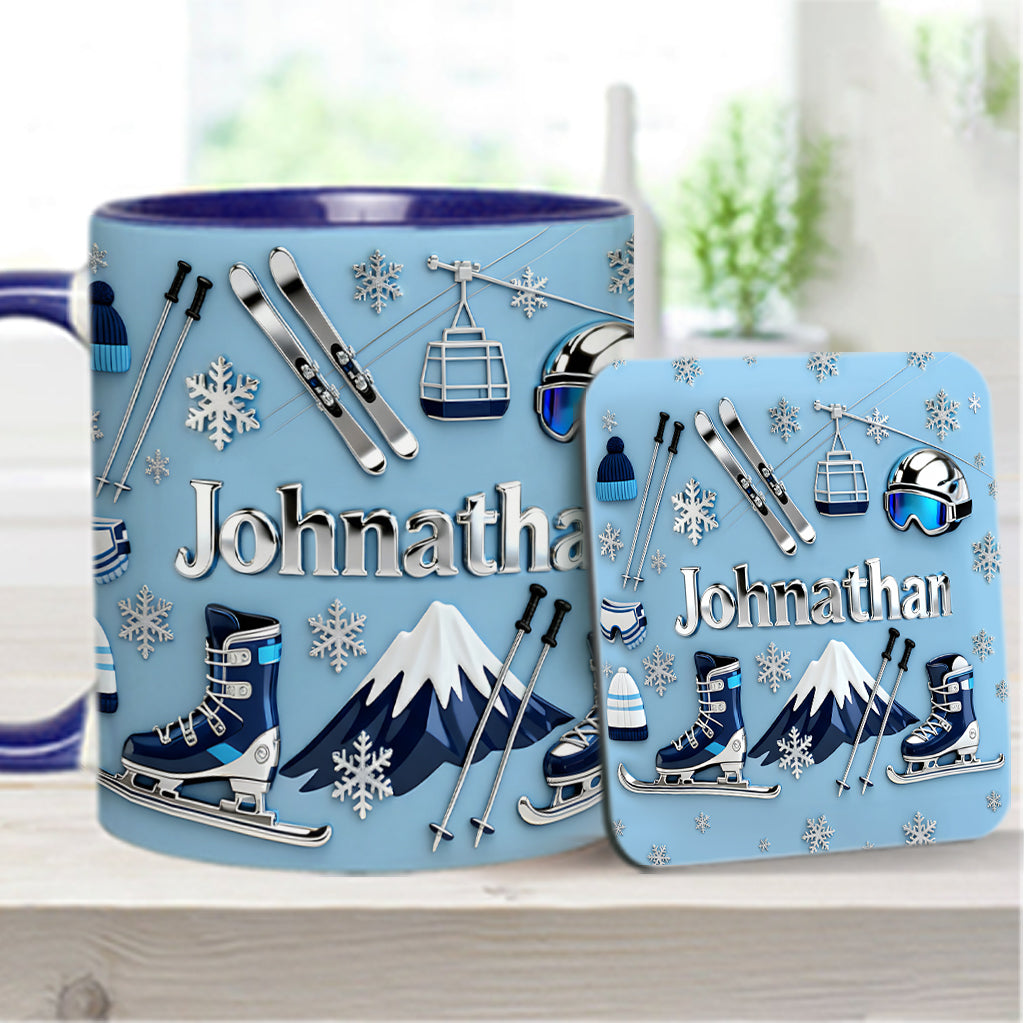 Skiing Makes Me Happy - Personalized Skiing Accent Mug & Coaster