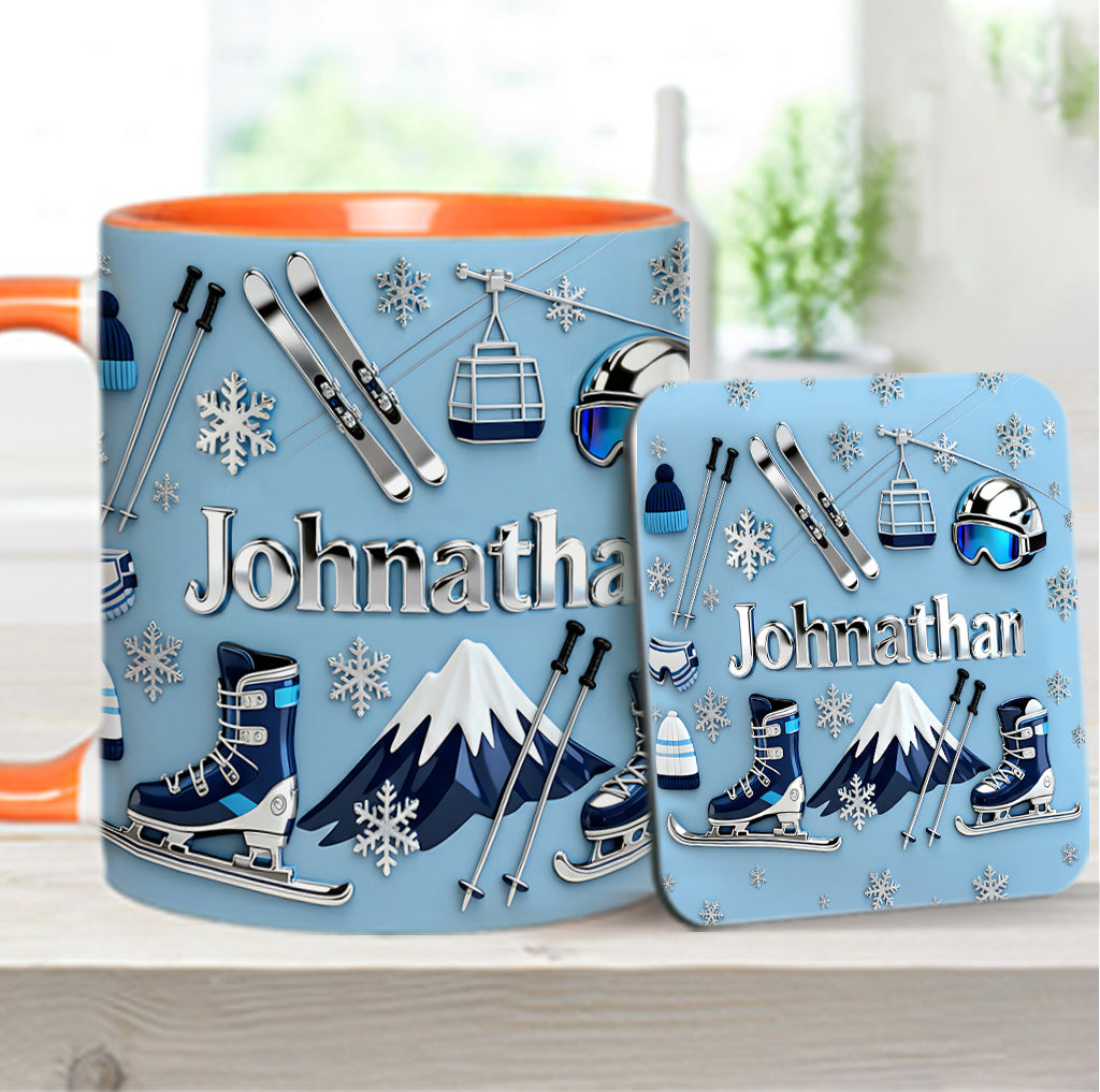 Skiing Makes Me Happy - Personalized Skiing Accent Mug & Coaster