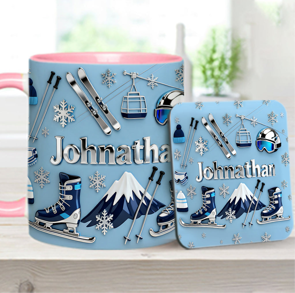 Skiing Makes Me Happy - Personalized Skiing Accent Mug & Coaster