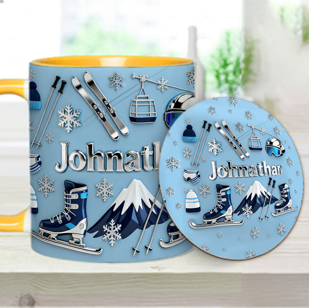 Skiing Makes Me Happy - Personalized Skiing Accent Mug & Coaster