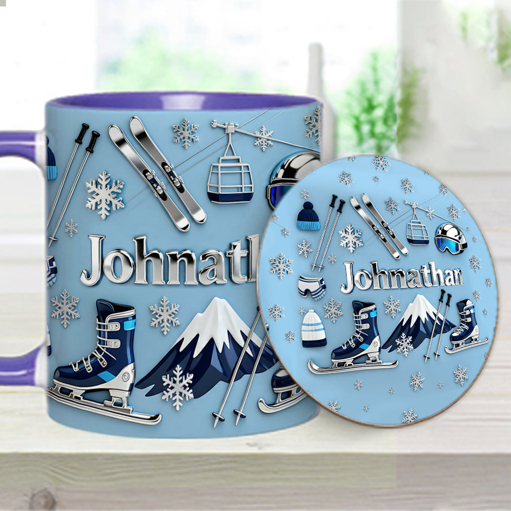 Skiing Makes Me Happy - Personalized Skiing Accent Mug & Coaster