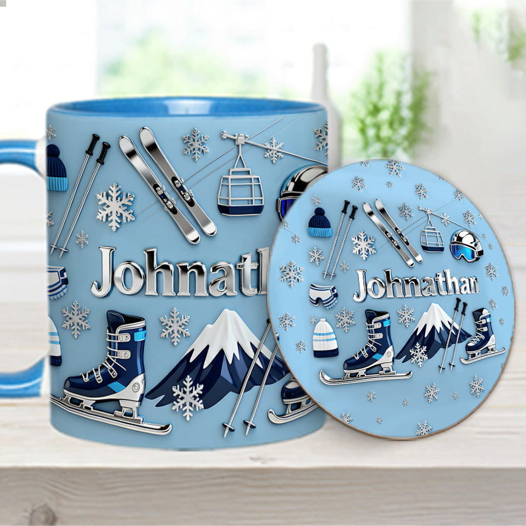 Skiing Makes Me Happy - Personalized Skiing Accent Mug & Coaster