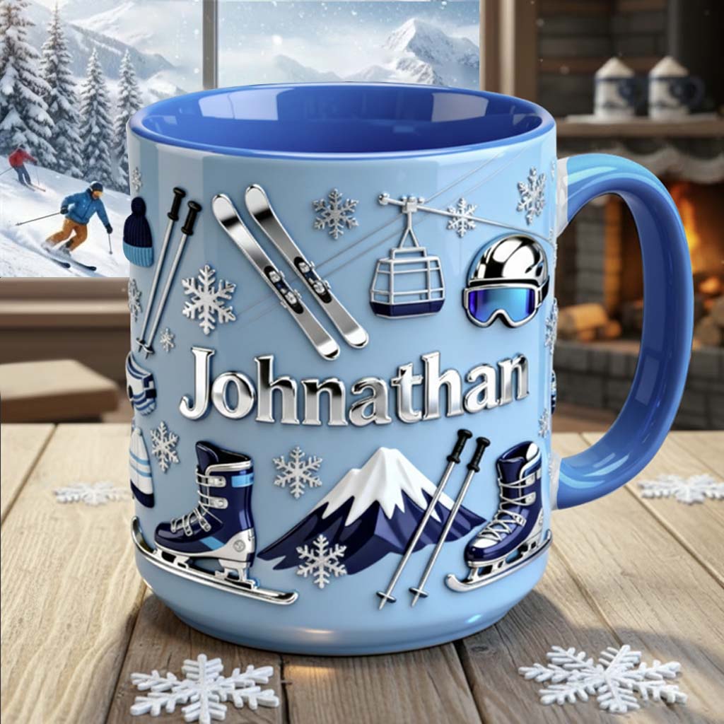 Skiing Makes Me Happy - Personalized Skiing Accent Mug & Coaster