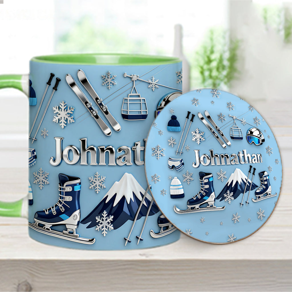 Skiing Makes Me Happy - Personalized Skiing Accent Mug & Coaster