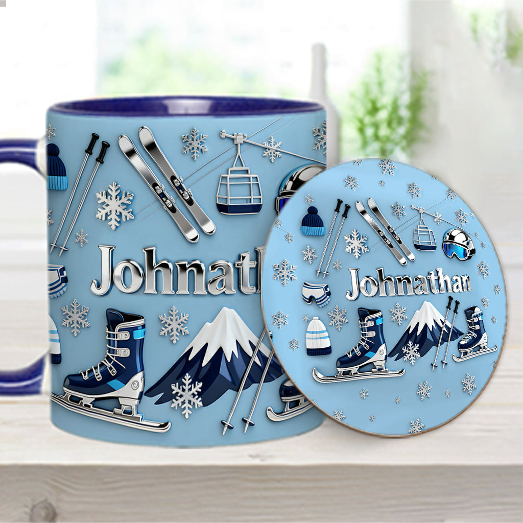 Skiing Makes Me Happy - Personalized Skiing Accent Mug & Coaster