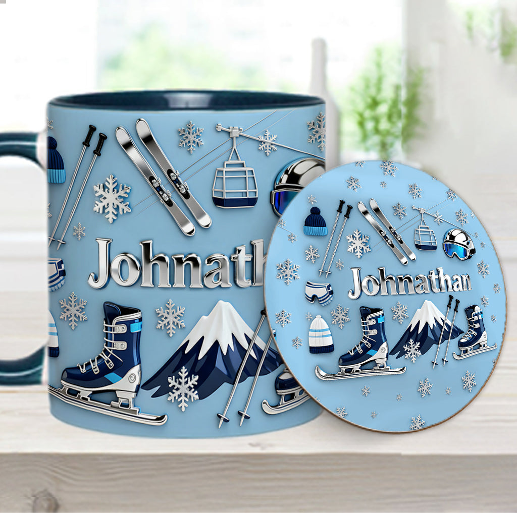 Skiing Makes Me Happy - Personalized Skiing Accent Mug & Coaster