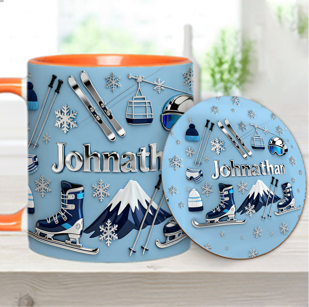 Skiing Makes Me Happy - Personalized Skiing Accent Mug & Coaster