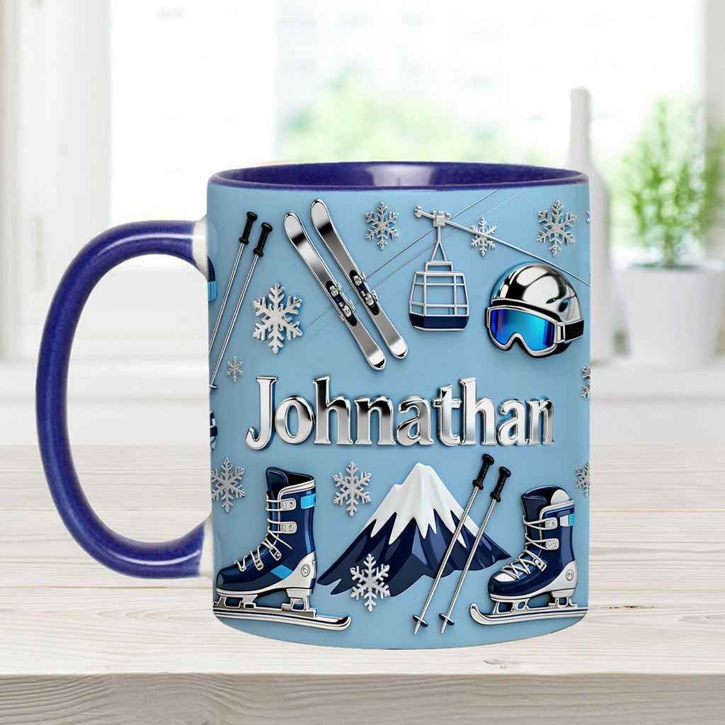 Skiing Makes Me Happy - Personalized Skiing Accent Mug & Coaster