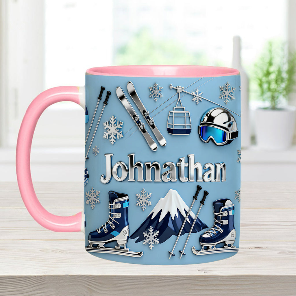 Skiing Makes Me Happy - Personalized Skiing Accent Mug & Coaster