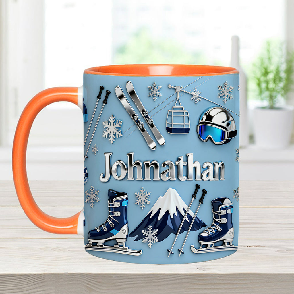 Skiing Makes Me Happy - Personalized Skiing Accent Mug & Coaster
