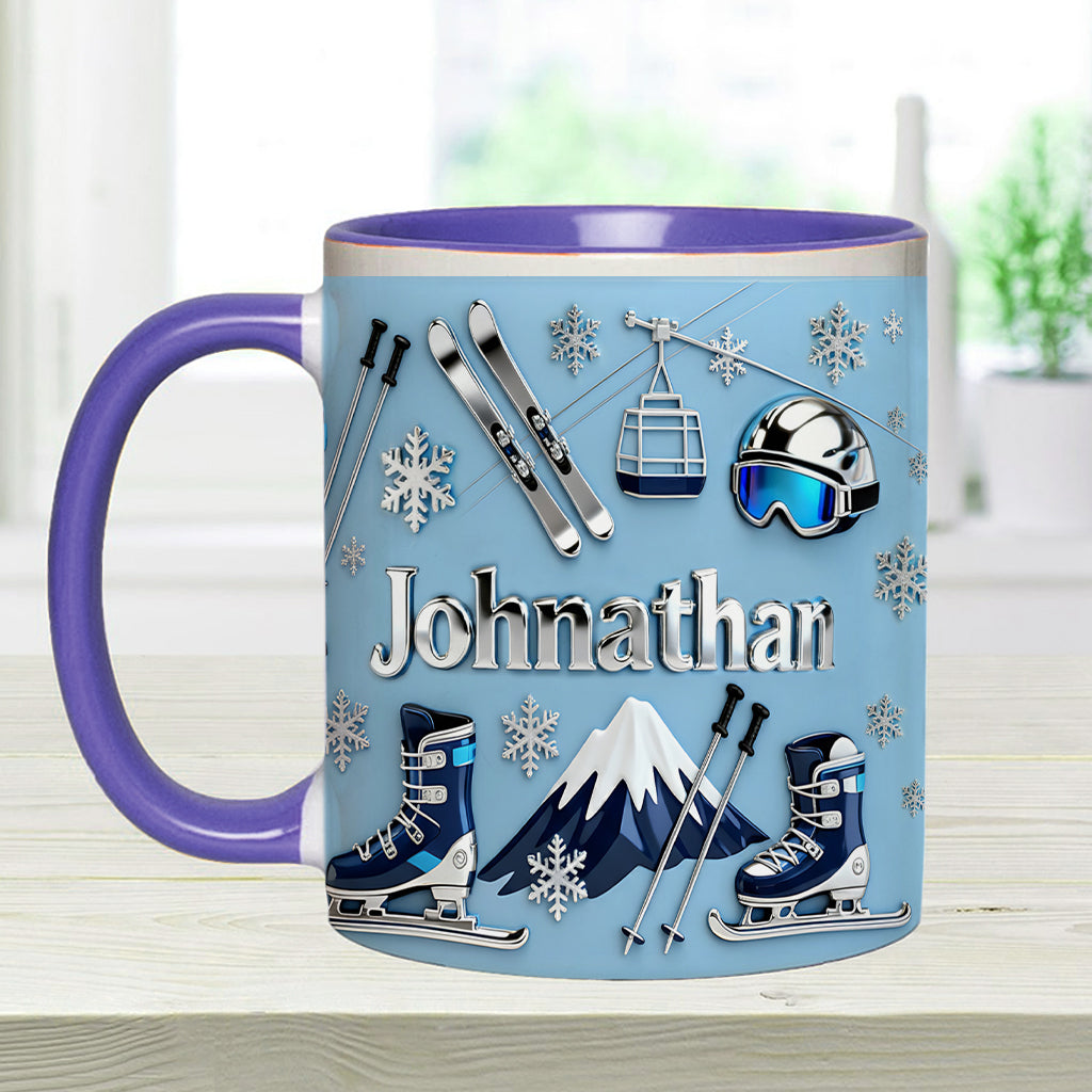 Skiing Makes Me Happy - Personalized Skiing Accent Mug & Coaster