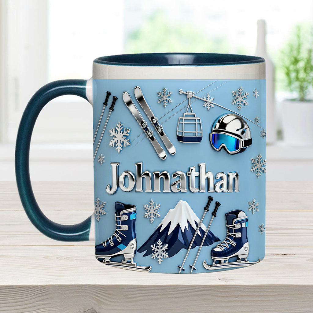 Skiing Makes Me Happy - Personalized Skiing Accent Mug & Coaster