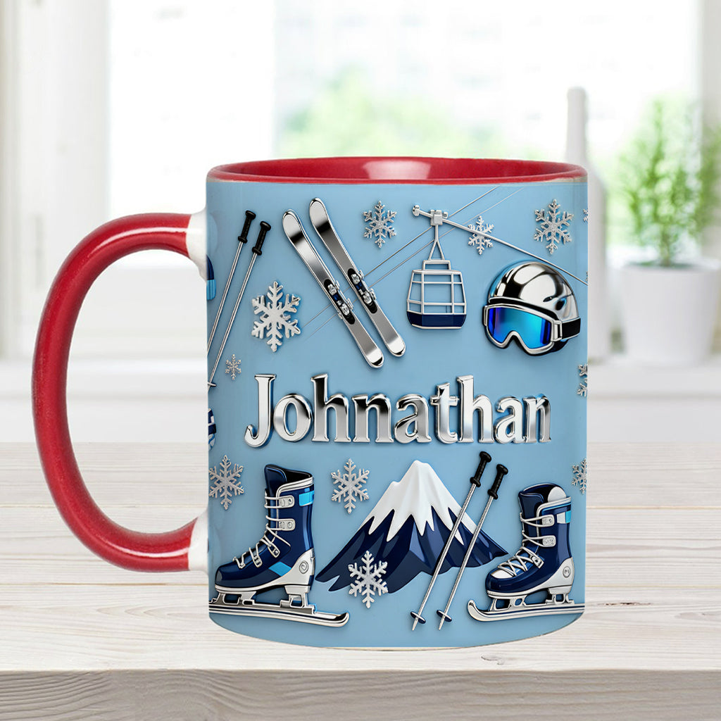 Skiing Makes Me Happy - Personalized Skiing Accent Mug & Coaster