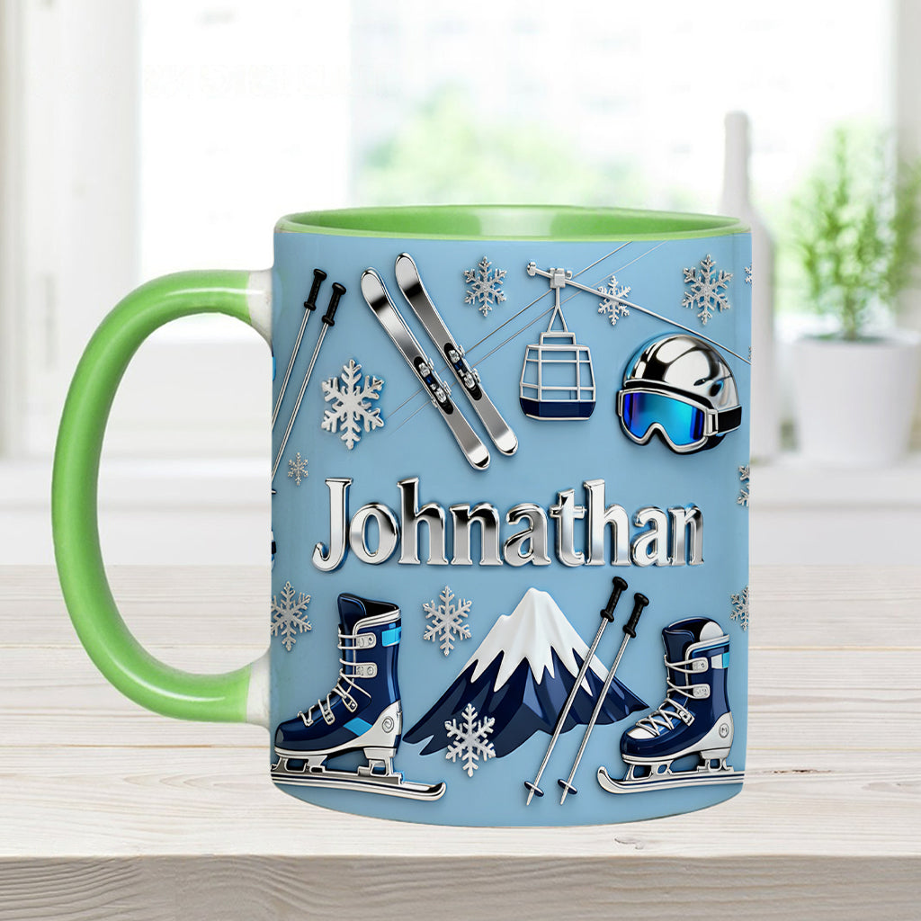 Skiing Makes Me Happy - Personalized Skiing Accent Mug & Coaster