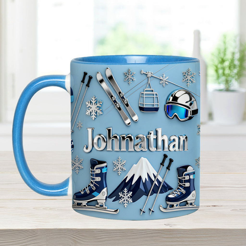 Skiing Makes Me Happy - Personalized Skiing Accent Mug & Coaster