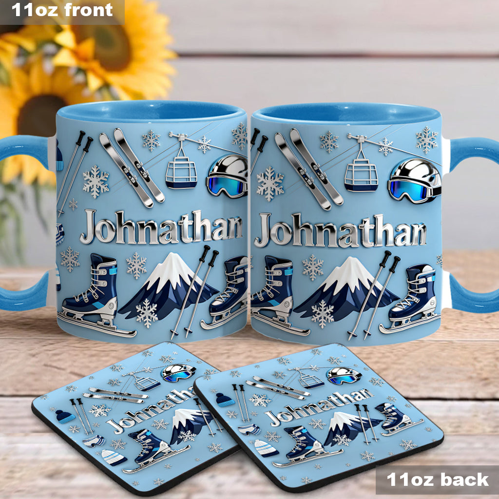 Skiing Makes Me Happy - Personalized Skiing Accent Mug & Coaster