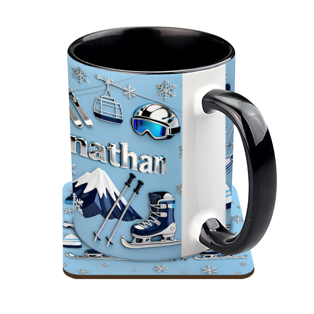 Skiing Makes Me Happy - Personalized Skiing Accent Mug & Coaster