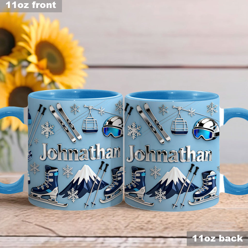 Skiing Makes Me Happy - Personalized Skiing Accent Mug & Coaster