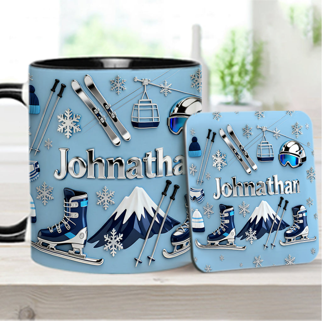 Skiing Makes Me Happy - Personalized Skiing Accent Mug & Coaster