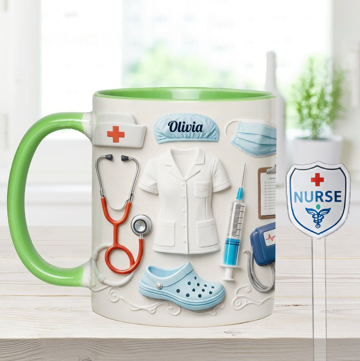 Nurse Gift Idea - Personalized Nurse Set Accent Mug With Acrylic Stirrers
