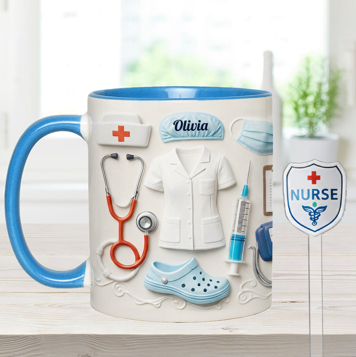 Nurse Gift Idea - Personalized Nurse Set Accent Mug With Acrylic Stirrers